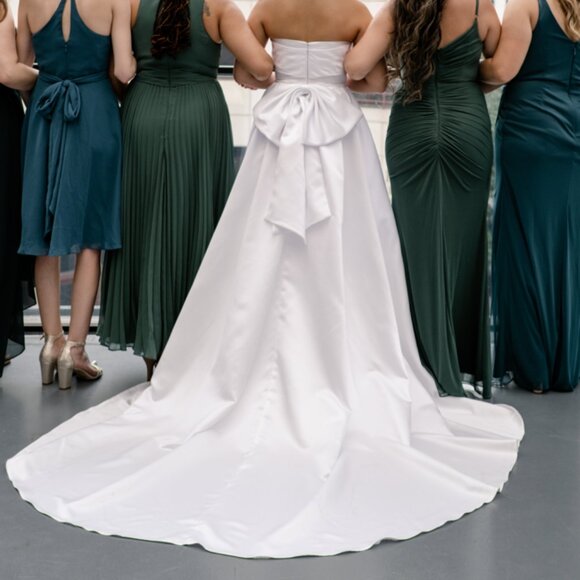 Elegant Satin Mermaid Wedding Dress With Detachable Bow and Train - Picture 2 of 15